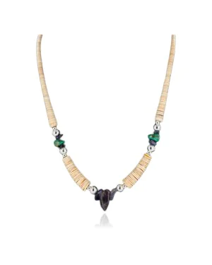$280 Certified Authentic Navajo .925 Sterling Silver Graduated Heishi Turquoise and Amethyst Native American Necklace 25238