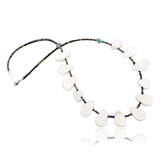 $280 Certified Authentic Navajo .925 Sterling Silver Natural Turquoise Mother of Pearl Native American Necklace 15215-2