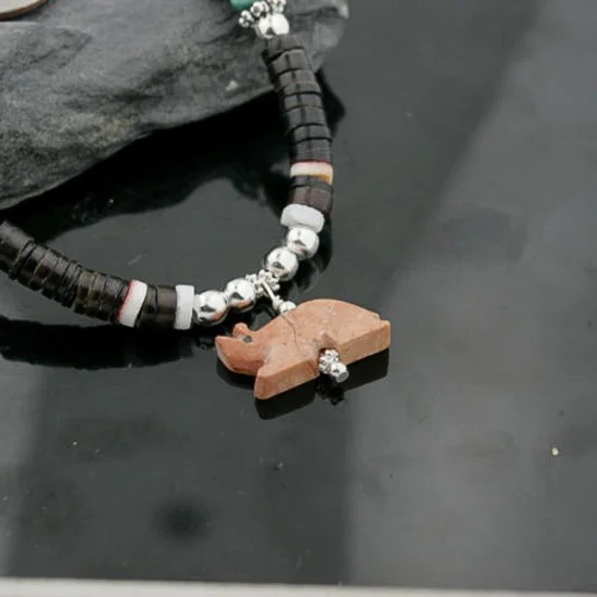 $290 Certified Authentic Navajo .925 Sterling Silver Graduated Heishi Turquoise Native American Carved Fetish Necklace 390732446395