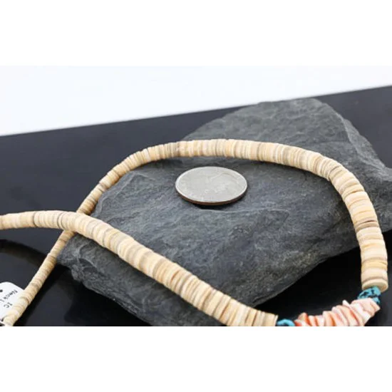 $290 Handmade Certified Authentic Navajo .925 Sterling Silver Graduated Melon Shell and Turquoise Native American Necklace 390742303756