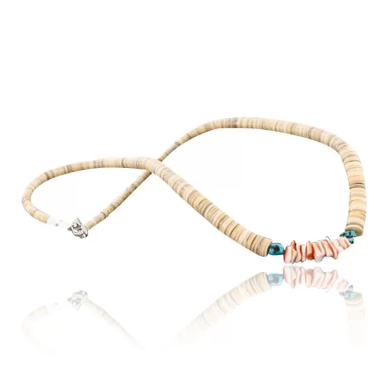 $290 Handmade Certified Authentic Navajo .925 Sterling Silver Graduated Melon Shell and Turquoise Native American Necklace 390742303756