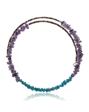 Natural Turquoise and Amethyst Certified Authentic Navajo Native American Adjustable Choker Wrap Necklace Chain 25584 Natural Turquoise and Amethyst Certified Authentic Navajo Native American Adjustable Choker Wrap Necklace Chain 25584