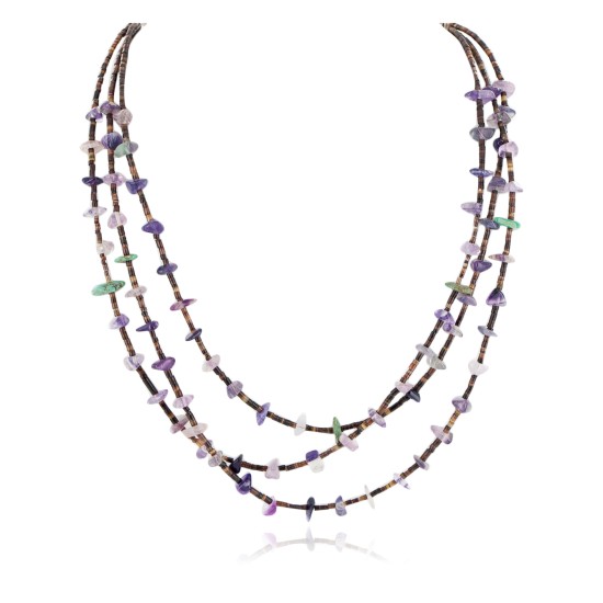 3 Strand Certified Authentic .925 Sterling Silver Navajo Natural Turquoise and Amethyst Native American Necklace 15401-30