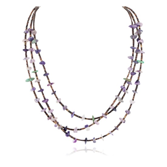 3 Strand Certified Authentic .925 Sterling Silver Navajo Natural Turquoise and Amethyst Native American Necklace 15401-30 3 Strand Certified Authentic .925 Sterling Silver Navajo Natural Turquoise and Amethyst Native American Necklace 15401-30