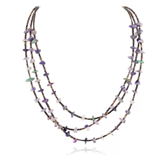 3 Strand Certified Authentic .925 Sterling Silver Navajo Natural Turquoise and Amethyst Native American Necklace 15401-30 3 Strand Certified Authentic .925 Sterling Silver Navajo Natural Turquoise and Amethyst Native American Necklace 15401-30
