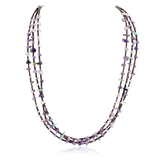 3 Strand Certified Authentic .925 Sterling Silver Navajo Natural Turquoise and Amethyst Native American Necklace 15984-41 3 Strand Certified Authentic .925 Sterling Silver Navajo Natural Turquoise and Amethyst Native American Necklace 15984-41