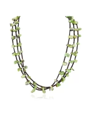 3 Strand Certified Authentic Navajo .925 Sterling Silver Natural Green Agate Native American Necklace 750106-441