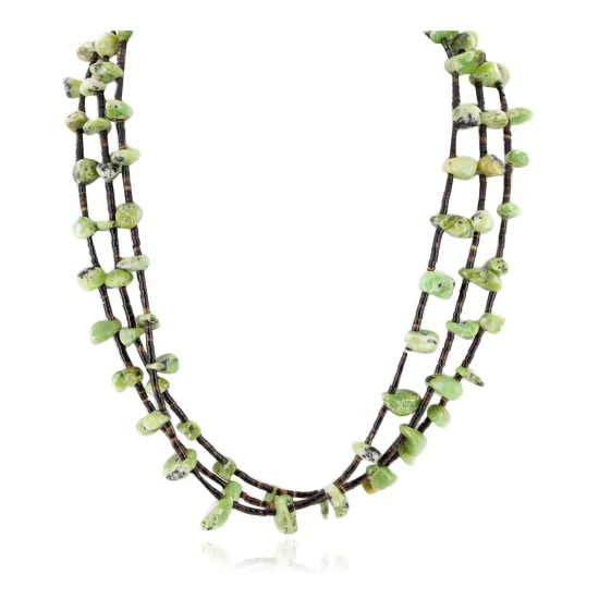 3 Strand Certified Authentic Navajo .925 Sterling Silver Natural Green Agate Native American Necklace 750106-441