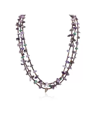 3 Strand Certified Authentic Navajo .925 Sterling Silver Natural Turquoise Amethyst Native American Necklace 25268-1