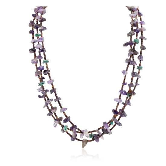 3 Strand Certified Authentic Navajo .925 Sterling Silver Natural Turquoise Amethyst Native American Necklace 25268-1 3 Strand Certified Authentic Navajo .925 Sterling Silver Natural Turquoise Amethyst Native American Necklace 25268-1