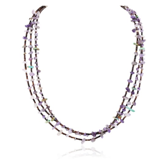 3 Strand Certified Authentic Navajo .925 Sterling Silver Natural Turquoise and Amethyst Native American Necklace 15980-2 3 Strand Certified Authentic Navajo .925 Sterling Silver Natural Turquoise and Amethyst Native American Necklace 15980-2