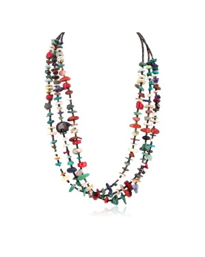 3 Strand Certified Authentic Navajo .925 Sterling Silver Natural Turquoise and Multicolor Stones Native American Necklace 750228 3 Strand Certified Authentic Navajo .925 Sterling Silver Natural Turquoise and Multicolor Stones Native American Necklace 750228