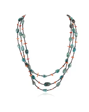 3 Strand Certified Authentic Navajo .925 Sterling Silver Natural Turquoise Coral Heishi Native American Necklace 15297-18 3 Strand Certified Authentic Navajo .925 Sterling Silver Natural Turquoise Coral Heishi Native American Necklace 15297-18