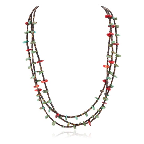 3 Strand Certified Authentic Navajo .925 Sterling Silver Natural Turquoise Coral Heishi Native American Necklace 18108-20 3 Strand Certified Authentic Navajo .925 Sterling Silver Natural Turquoise Coral Heishi Native American Necklace 18108-20