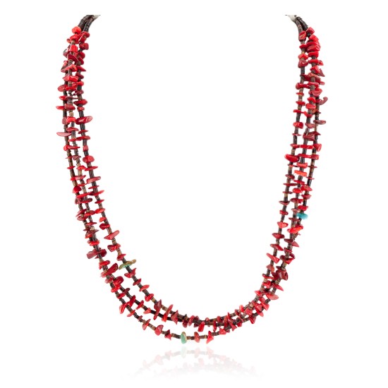 3 Strand Certified Authentic Navajo .925 Sterling Silver Natural Turquoise Coral Native American Necklace 750158-0