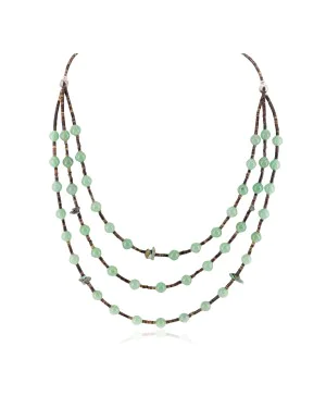 3 Strand Certified Authentic Navajo .925 Sterling Silver Natural Turquoise Jade Native American Necklace 15835-16