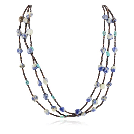 3 Strand Certified Authentic Navajo .925 Sterling Silver Natural Turquoise Lapis Native American Necklace 18110-40 3 Strand Certified Authentic Navajo .925 Sterling Silver Natural Turquoise Lapis Native American Necklace 18110-40