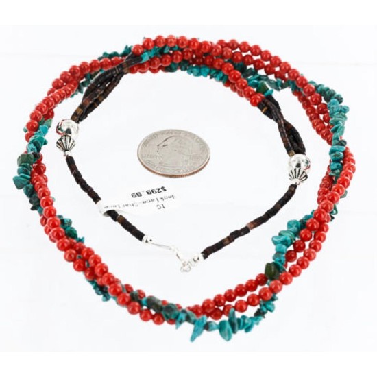 3 Strand Certified Authentic Navajo .925 Sterling Silver Natural Turquoise Native American Necklace 15960 3 Strand Certified Authentic Navajo .925 Sterling Silver Natural Turquoise Native American Necklace 15960