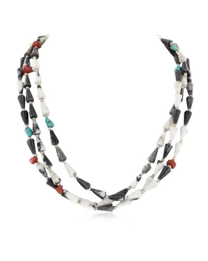 3 Strand Certified Authentic Navajo .925 Sterling Silver Natural Turquoise Red Jasper Agate Native American Necklace 750106-102