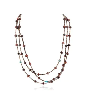 3 Strand Certified Authentic Navajo .925 Sterling Silver Natural Turquoise Tigers Eye Native American Necklace 15401-150