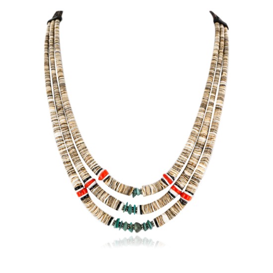 3 Strand Certified Authentic Navajo .925 Sterling Silver Turquoise Coral Spiny Oyster and Graduated Heishi Native American Necklace 15931-7 3 Strand Certified Authentic Navajo .925 Sterling Silver Turquoise Coral Spiny Oyster and Graduated Heishi Native American Necklace 15931-7