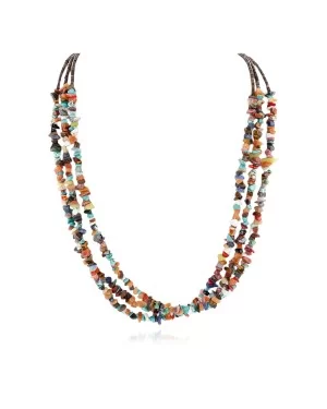 3 Strand Necklace Certified Authentic Navajo .925 Sterling Silver Natural Multicolor Stones Native American  15486-100