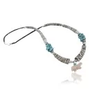 $300 Carved Fetish TCertified Authentic Navajo .925 Sterling Silver Graduated Melon Shell and Turquoise Native American Necklace 18108-13
