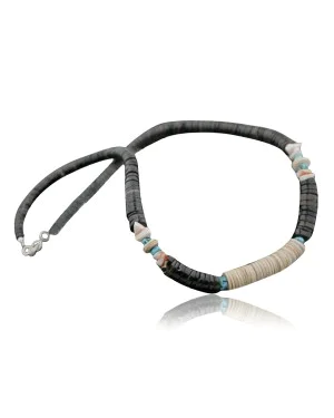 $300 Handmade Certified Authentic Navajo .925 Sterling Silver Graduated Heishi Spiny Disk Turquoise Native American Necklace 370972243766