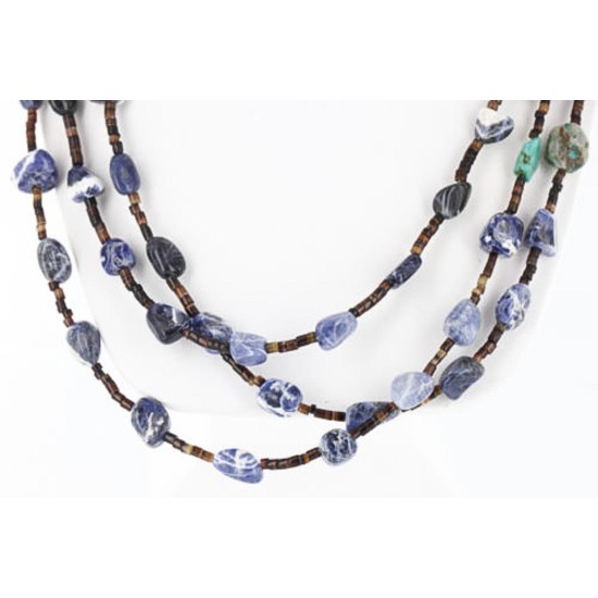 Certified Authentic 3 Strand Navajo .925 Sterling Silver Turquoise and Lapis Native American Necklace 15778-22 Certified Authentic 3 Strand Navajo .925 Sterling Silver Turquoise and Lapis Native American Necklace 15778-22
