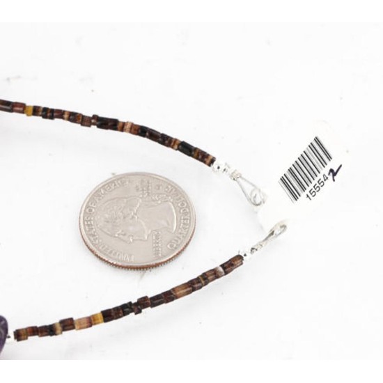 Certified Authentic 2 Strand Navajo .925 Sterling Silver Turquoise and Amethyst Native American Necklace 15554-2