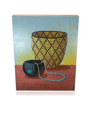 Navajo Painted Basket 10802-2, 20x16 inch Handmade Art