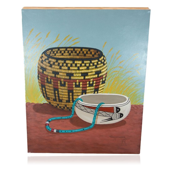 $350 Navajo Certified Authentic Painted by Acrylic Basket Native American Painting  10802-3