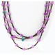 Certified Authentic 3 Strand Navajo .925 Sterling Silver Turquoise and Purple Agate Native American Necklace 15775-14
