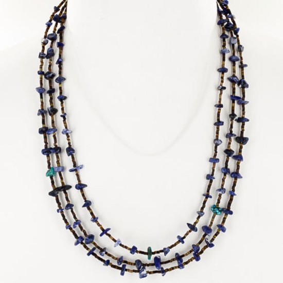 Certified Authentic 3 Strand Navajo .925 Sterling Silver Turquoise and Lapis Native American Necklace 15401-16 Certified Authentic 3 Strand Navajo .925 Sterling Silver Turquoise and Lapis Native American Necklace 15401-16