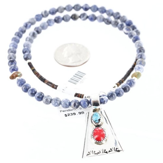 .925 Sterling SilverHandmade Certified Authentic Navajo Turquoise and Coral Native American Necklace 371007057655 .925 Sterling SilverHandmade Certified Authentic Navajo Turquoise and Coral Native American Necklace 371007057655