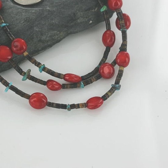 Certified Authentic 3 Strand Navajo .925 Sterling Silver Turquoise and Coral Native American Necklace 390662436706 Certified Authentic 3 Strand Navajo .925 Sterling Silver Turquoise and Coral Native American Necklace 390662436706