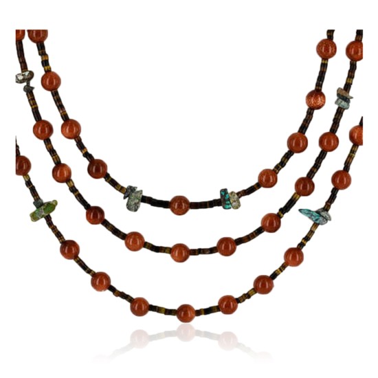$470 Certified Authentic 3 Strand Navajo .925 Sterling Silver Turquoise and Gold Stone Native American Necklace 15761-2 $470 Certified Authentic 3 Strand Navajo .925 Sterling Silver Turquoise and Gold Stone Native American Necklace 15761-2