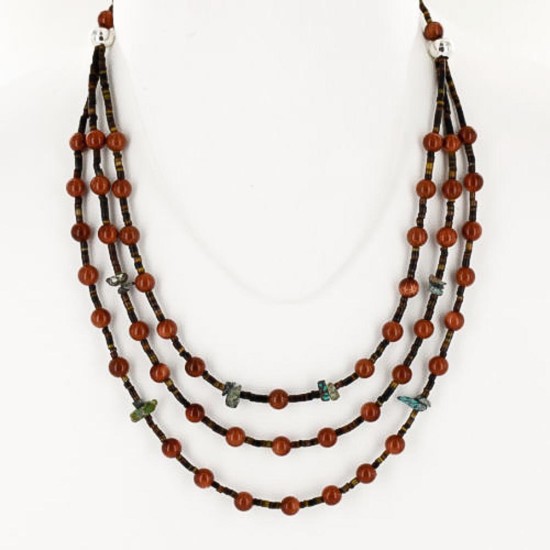 $470 Certified Authentic 3 Strand Navajo .925 Sterling Silver Turquoise and Gold Stone Native American Necklace 15761-2 $470 Certified Authentic 3 Strand Navajo .925 Sterling Silver Turquoise and Gold Stone Native American Necklace 15761-2