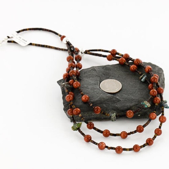 $470 Certified Authentic 3 Strand Navajo .925 Sterling Silver Turquoise and Gold Stone Native American Necklace 15761-2 $470 Certified Authentic 3 Strand Navajo .925 Sterling Silver Turquoise and Gold Stone Native American Necklace 15761-2