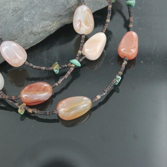 $480 Certified Authentic 3 Strand Navajo .925 Sterling Silver Turquoise and Carnelian Native American Necklace 750106-62 $480 Certified Authentic 3 Strand Navajo .925 Sterling Silver Turquoise and Carnelian Native American Necklace 750106-62