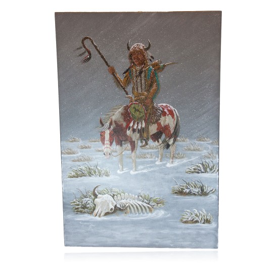 $490 Navajo Indian Winter Painted by Certified Authentic Acrylic Native American Painting  10783