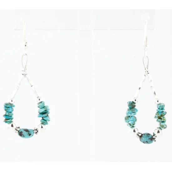 Certified Authentic Navajo .925 Sterling Silver Hooks Natural Turquoise Native American Earrings 390834622865