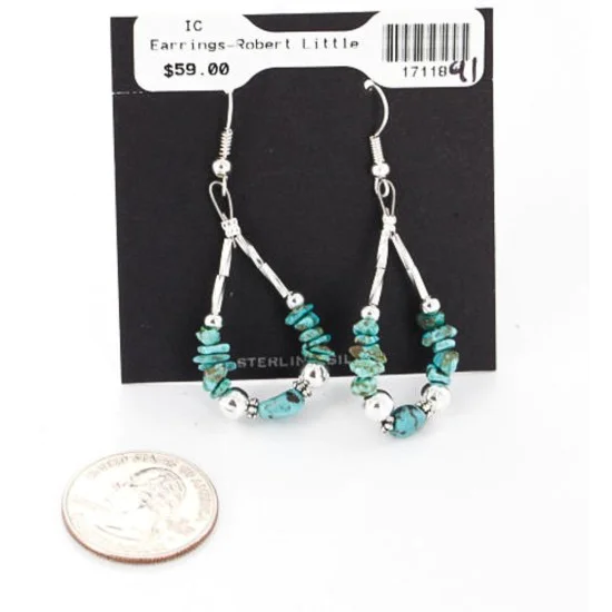 Certified Authentic Navajo .925 Sterling Silver Hooks Natural Turquoise Native American Earrings 390834622865