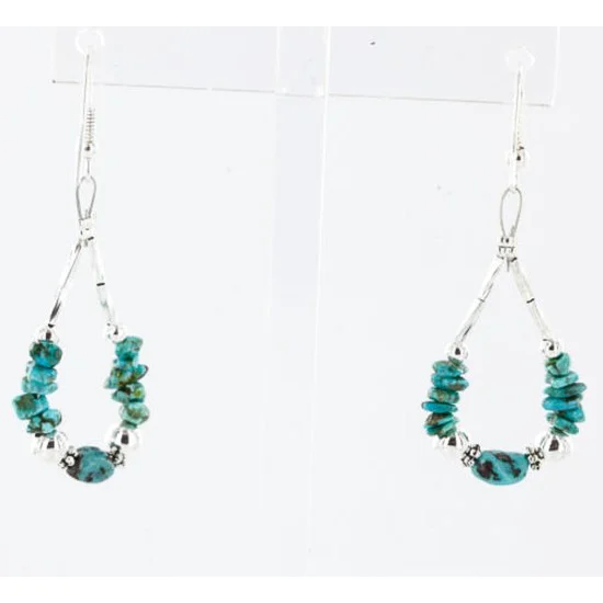Certified Authentic Navajo .925 Sterling Silver Hooks Natural Turquoise Native American Earrings 390830067957