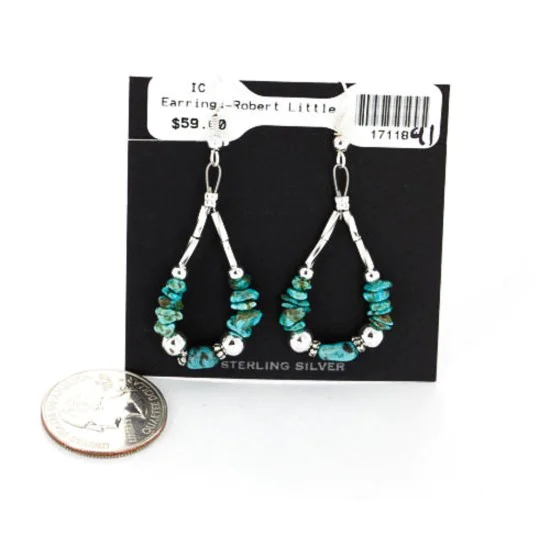 Certified Authentic Navajo .925 Sterling Silver Hooks Natural Turquoise Native American Earrings 390830067957