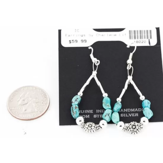 Certified Authentic Navajo .925 Sterling Silver Hooks Natural Turquoise Native American Earrings 390824699868
