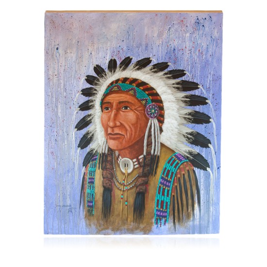 $600 Navajo Indian Chief Painted by Certified Authentic Acrylic Native American Painting  10799