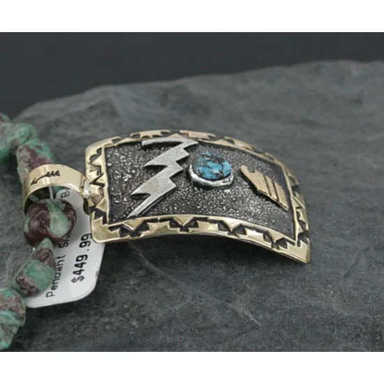 $640 .925 Sterling Silver and 12kt Gold Filled Handmade Modern Design Certified Authentic Navajo Turquoise Native American Necklace 390722707201 $640 .925 Sterling Silver and 12kt Gold Filled Handmade Modern Design Certified Authentic Navajo Turquoise Native American Necklace 390722707201