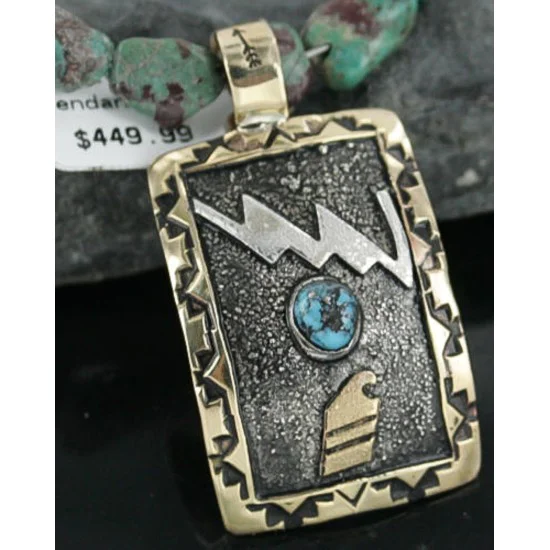$640 .925 Sterling Silver and 12kt Gold Filled Handmade Modern Design Certified Authentic Navajo Turquoise Native American Necklace 390722707201 $640 .925 Sterling Silver and 12kt Gold Filled Handmade Modern Design Certified Authentic Navajo Turquoise Native American Necklace 390722707201
