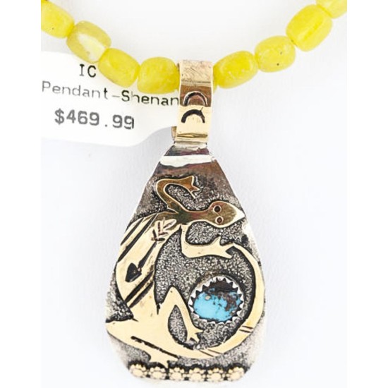 $660 ag 12kt Gold Filled and .925 Sterling Silver Handmade Gecko Certified Authentic Navajo Turquoise Native American Necklace 371034979390